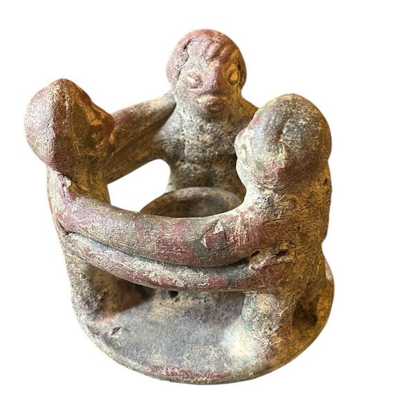 Circle of Friends Folk Art Aztec Mayan Pottery 3 Men - Picture 1 of 6